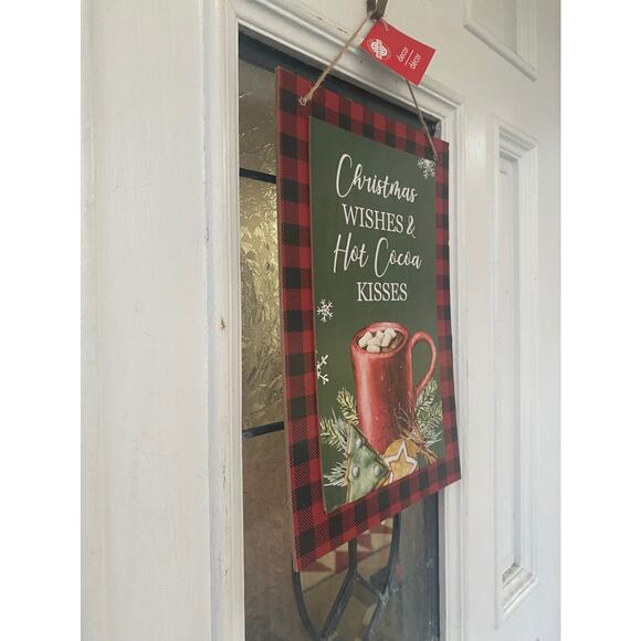 Christmas Wishes Hot Cocoa Kisses Wood Sign, Farmhouse Wall Decor, Door Hanger - Picture 2 of 3